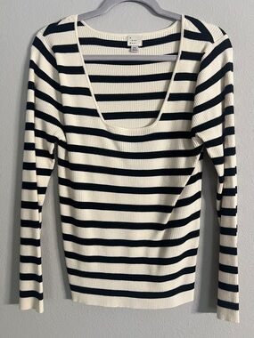 a new day Cream and Black Ribbed Scoop Neck Top